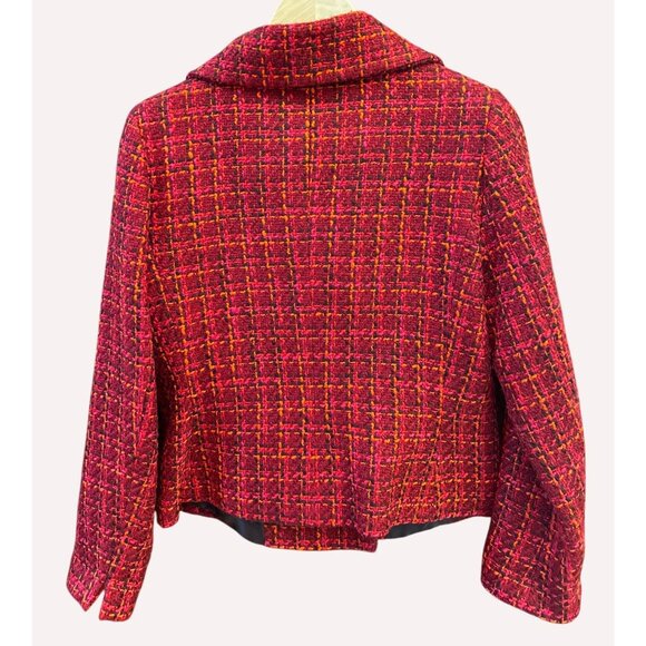 Talbots Women's Red Tweed Double-Breasted Jacket Size 8 Fallcore Academia Preppy - Picture 3 of 5
